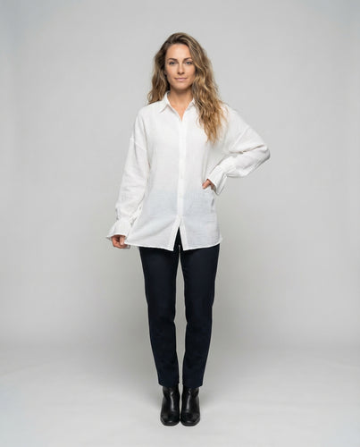Damen Doppelgauze-Hemdbluse Volumenärmel