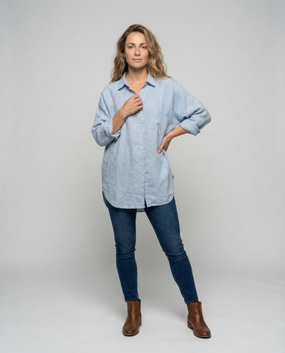 Damen Oversized Hemd-Tunika Raglanärmel