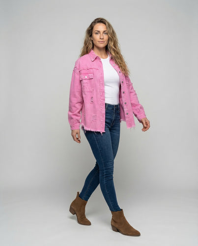 Damen Jeans-Hemdjacke Used-Details