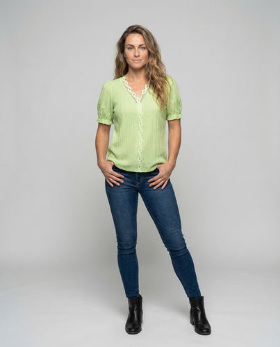 Damen V-Ausschnitt-Bluse Puffärmel