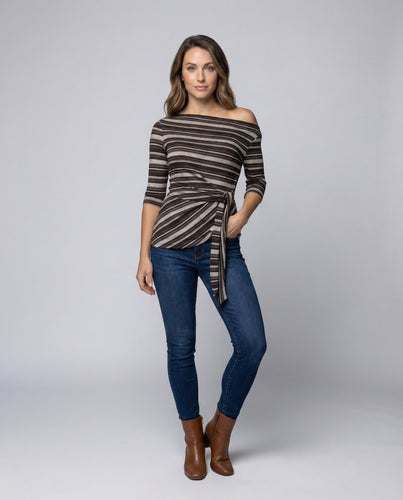Damen Schulterfreier Feinstrickpullover Wickelbund