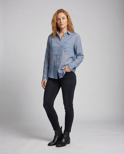 Damen Leinen-Hemdbluse Boxy-Cut
