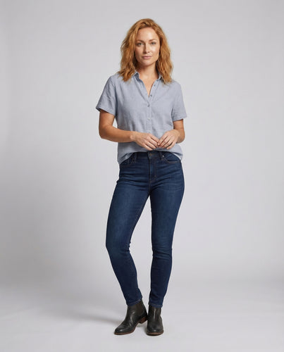 Damen Sommerliche Leinenmix-Bluse V-Kragen