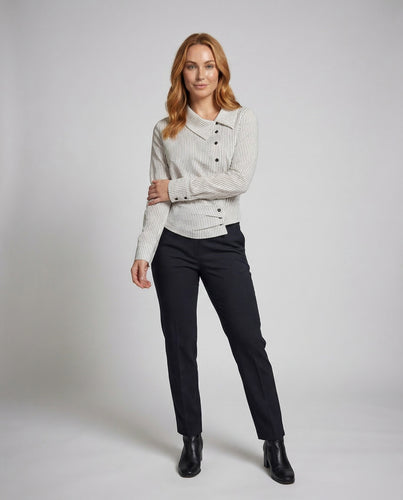 Damen Gestreifte Bluse Asymmetrische Knopfleiste