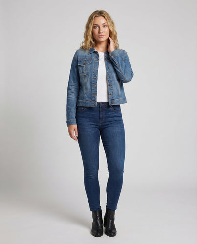 Damen Taillierte Truckerjacke Stretch-Denim