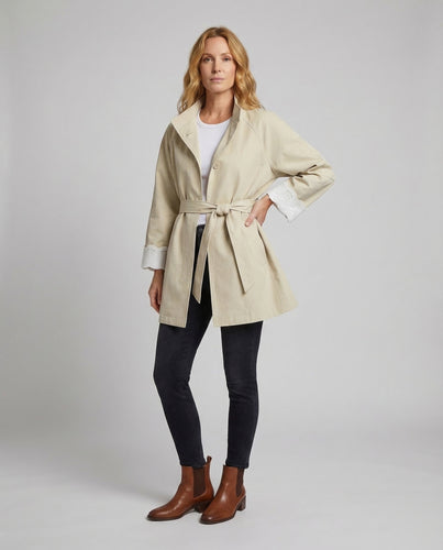 Damen Taillierter Trenchcoat Spitzenmanschetten