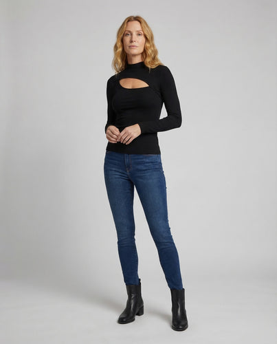 Damen Rippstrickoberteil Brust-Cut-Out