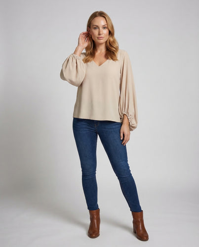 Damen Crêpe-Bluse Bischofsärmel