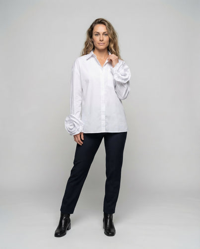 Damen Weite Baumwollbluse Rüschenmanschetten