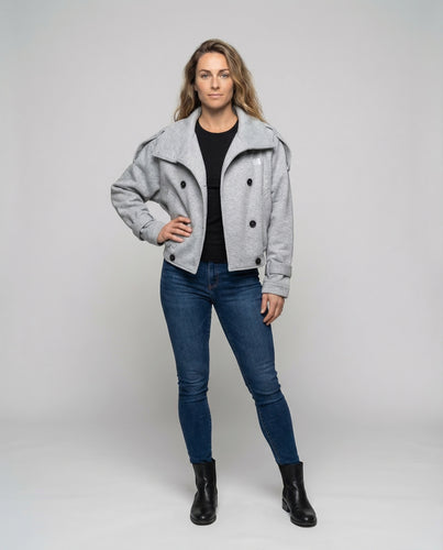 Damen Doppelreihige Sweatjacke Schalkragen