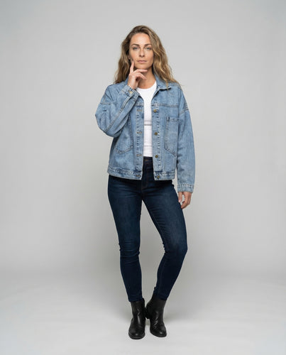 Damen Weite Jeansjacke Kurzer Schnitt