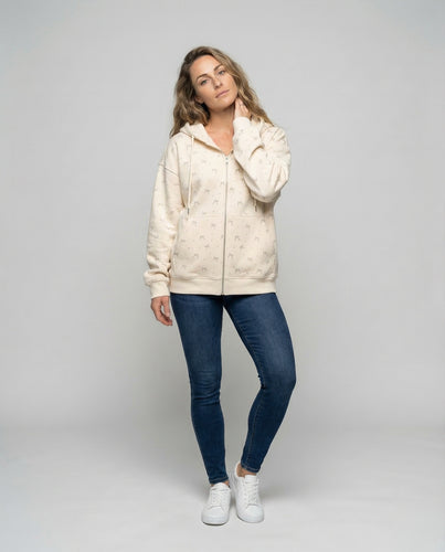 Damen Weite Kapuzenjacke Schleifen-Print