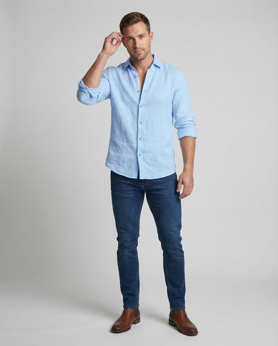 Herren Leinenhemd Kentkragen Slim-Fit