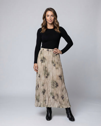 Damen Crinkle-Maxirock Aquarell-Print