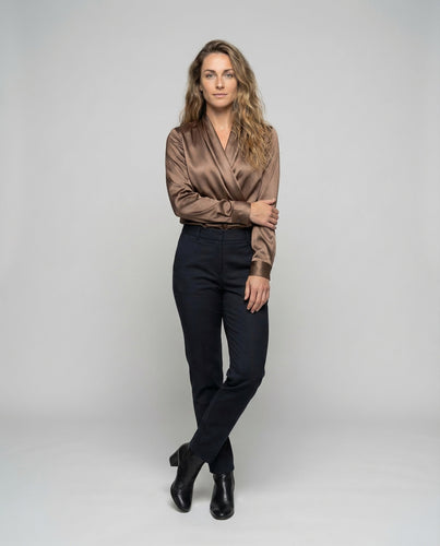 Damen Drapierte Wickelbluse Wasserfallkragen