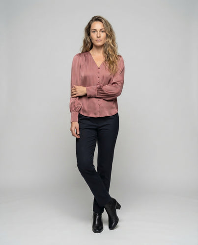 Damen Elegante Satinbluse Ballonärmel