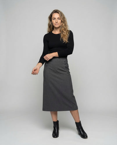 Damen Nadelstreifen-Midirock Hoher Bund