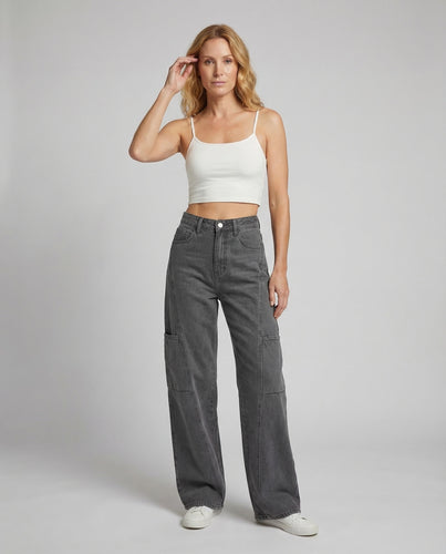 Damen Weite Jeanshose Cargotaschen