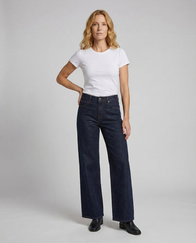 Damen Hochgeschnittene Schlagjeans Roh-Denim