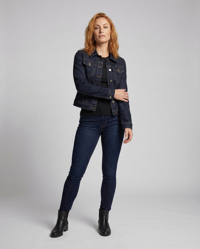 Damen Kurze Jeansjacke Kontrastnähte