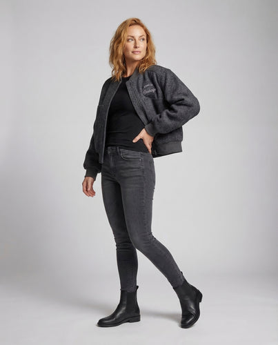 Damen Melierte Wollblousonjacke Stickpatch