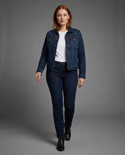 Damen Jeans-Set Truckerjacke Weite Hose