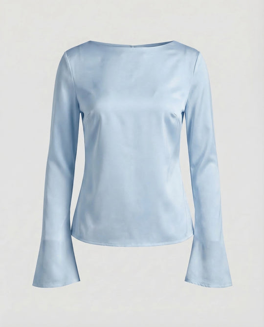 Damen Elegante Chiffonbluse U-Boot-Ausschnitt