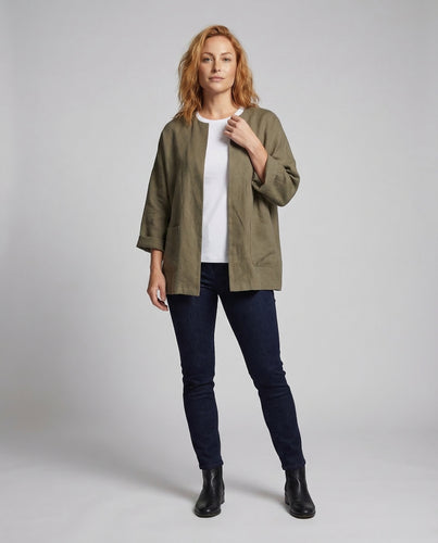 Damen Leinen-Kimonojacke Dreiviertel-Ärmel