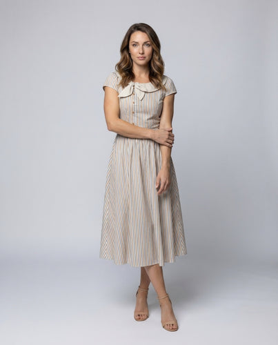 Damen Gestreiftes Midikleid Matrosenkragen