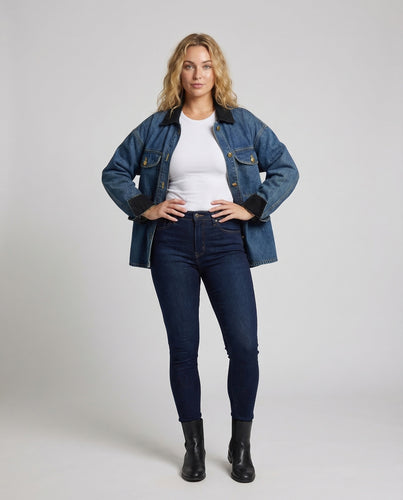 Damen Utility-Jeansjacke Cordkragen