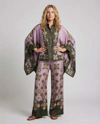 Damen Satin-Zweiteiler Pyjama-Look Print