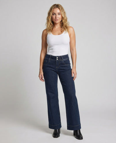 Damen Taillenhohe Palazzo-Jeans Weites Bein
