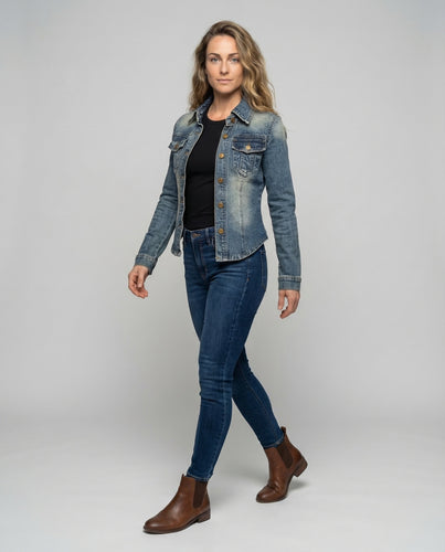 Damen Taillierte Denimjacke Figurbetonte Nähte