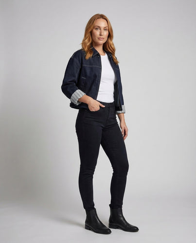 Damen Weite Denimjacke Kontrastnähte