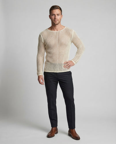 Herren Grobgestrickter Netzpullover Baumwollmix