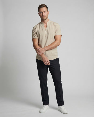 Herren Kurzarm-Henley Leinenmix
