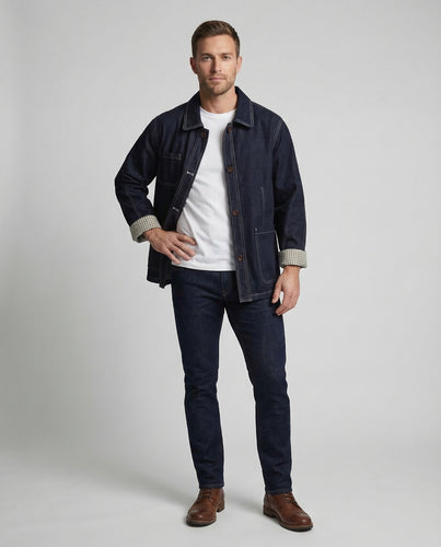 Herren Workerjacke Jeansstoff Kontrastnähte