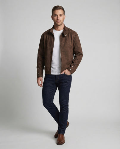 Herren Biker-Übergangsjacke Velours-Imitat