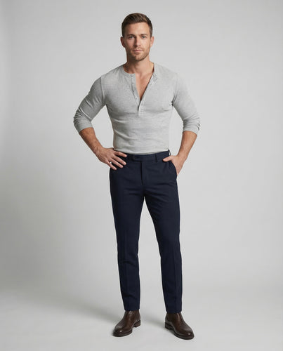 Herren Henleyshirt Waffelstruktur Slim-Fit