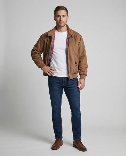 Herren Fliegerjacke Wildlederoptik Rippbündchen