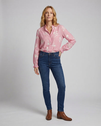 Damen Bestickte Bluse Puffärmel