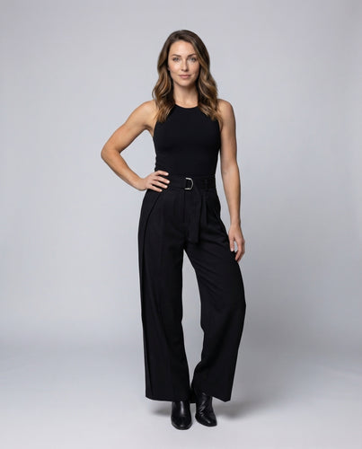 Damen Bundfaltenhose D-Ring-Bindegürtel