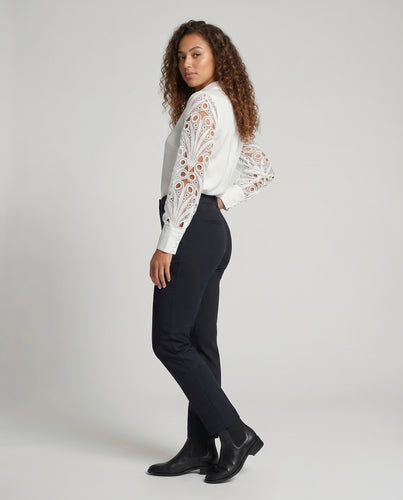 Damen Satinbluse Guipure-Spitzenärmel