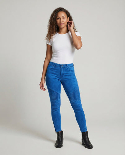 Damen Moto-Leggings Gesteppte Kniepaneele