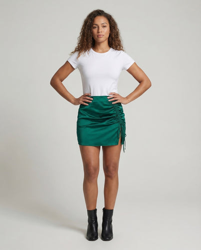Damen Minirock Seitliche Raffung Beinschlitz
