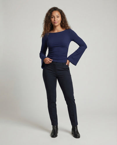 Damen Geripptes Crop-Top Glockenärmel