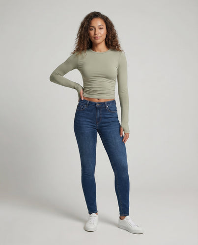 Damen Langarm-Croptop Daumenloch