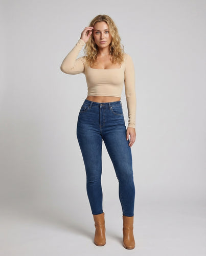 Damen Figurformendes Crop-Top Lange Ärmel