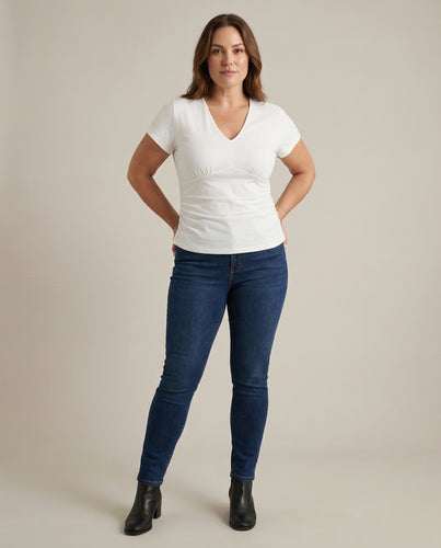 Damen V-Ausschnitt-Shirt Seitenabnäher