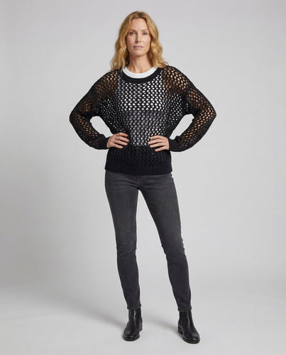 Damen Oversize-Netzpullover Gerippter Saum